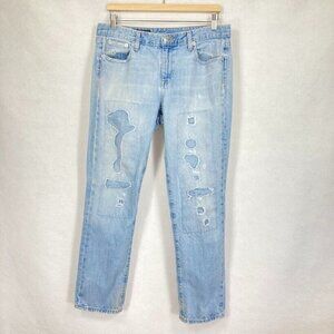 J. Crew Broken In Boyfriend Distressed Light Wash Straight Leg Jeans Size 10